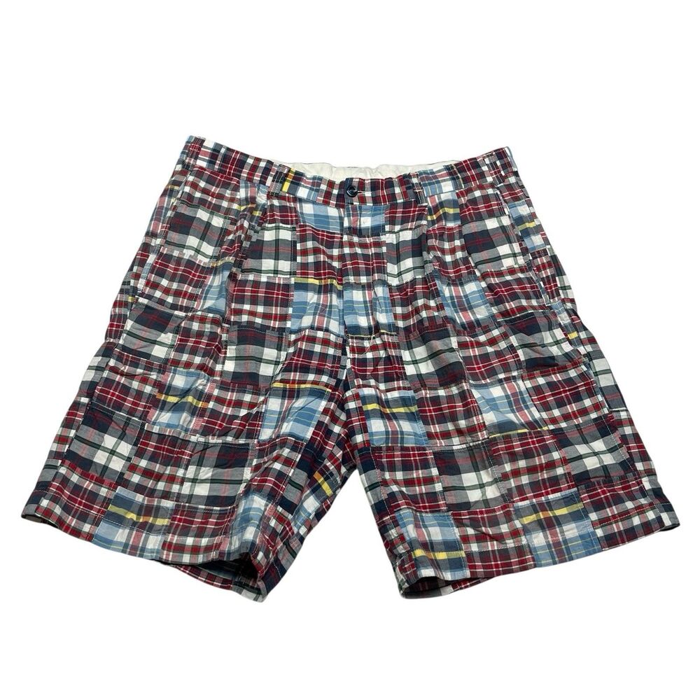 Men's Madras Patchwork Shorts Size 36 Multicolor Pleated Plaid